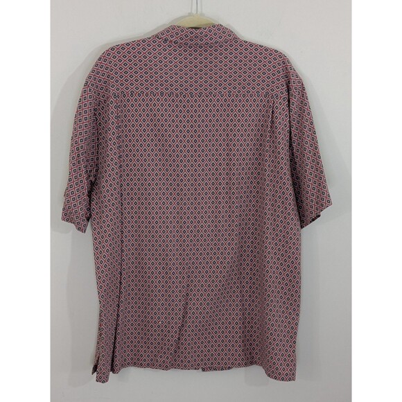 Vintage Silk Circa 1969 Mens Button Up Shirt Short Sleeve Red Geometric Sz XL - Picture 10 of 11